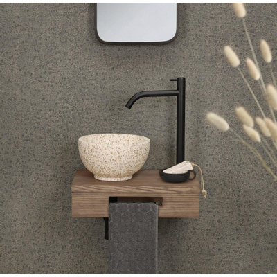 Differnz fonteinplank 40x25x10cm rechthoek met handdoekhouder eiken met waskom kraan siphon SHOWROOMMODEL