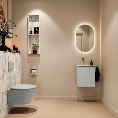 MONDIAZ TURE-DLUX Meuble toilette - 40cm - Greey - EDEN - vasque Glace - position gauche - sans trou de robinet