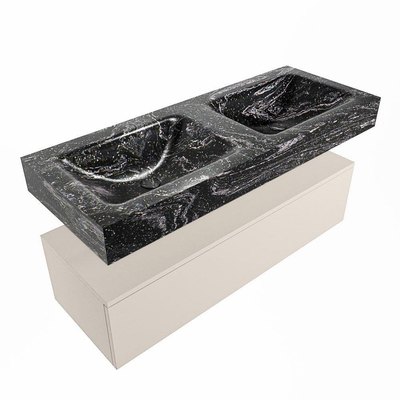 Mondiaz ALAN-DLUX Ensemble de meuble - 120cm - meuble Linen mat - 1 tiroir - Lavabo Cloud Lava suspendu - vasque Gauche et droite - 2 trous de robinet