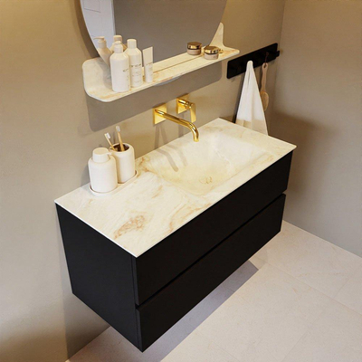 MONDIAZ VICA-DLUX Ensemble meuble de salle de bains - 100cm - meuble bas urban - 2 tiroirs - lavabo encastré cloud à droite - sans trous de robinet - version haute 60cm - frape