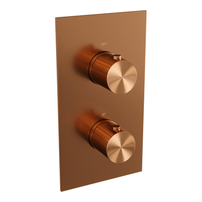 BRAUER Stripe Douche de tête thermostatique encastrée - 3 voies - rectangulaire - SET 14 - pomme de douche 25cm - bras mural courbé - douchette à main sur barre - flexible de douche - coude mural - cuivre brossé PVD
