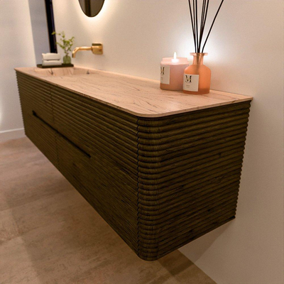 Mondiaz CIRO-DLUX Ensemble meuble de salle de bains - 170x45x50cm - Plan vasque solid surface Arena - 1 lavabo à gauche - sans trous de robinet - 4 tiroirs - Shadow