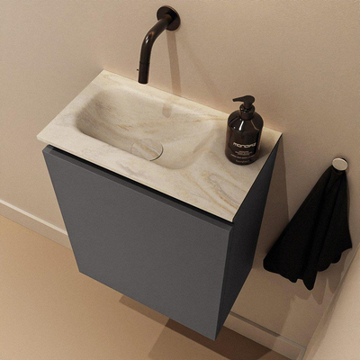 MONDIAZ TURE-DLUX Meuble WC 40 cm Dark Grey. EDEN lavabo Ostra position gauche. Sans trou de robinet.
