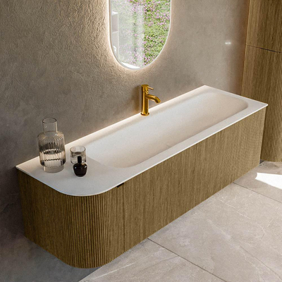 Mondiaz KURVE Ensemble de meuble de salle de bains - 145x46x40cm - 1 tiroir - 1 porte - lavabo solid surface - à droite - 1 trou de robinet - Dusk