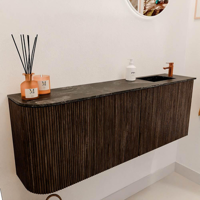 Mondiaz JOYA-DLUX 111.6cm toiletmeubel - ronding links kleur Walnut - Wastafel FAYE positie Rechts 1 kraangat kleur Lava.