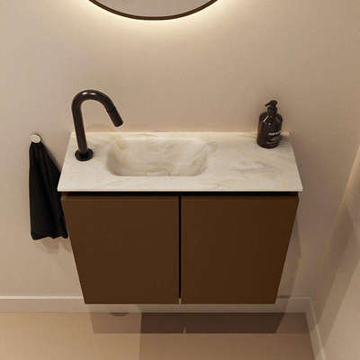 MONDIAZ TURE-DLUX 60cm toiletmeubel Rust. EDEN wastafel Ostra positie links. Met 1 kraangat.