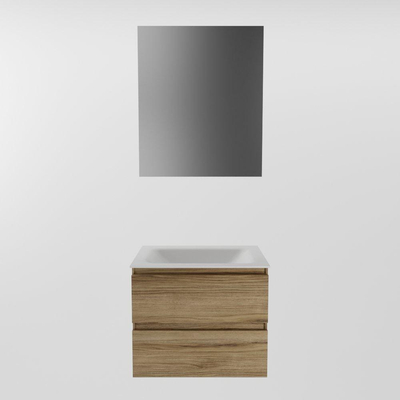 Mondiaz AIVY Ensemble de meuble - 60x45x50cm - 0 trous de robinet - 1 vasque talc Solid surface - Centre - 2 tiroirs - avec armoire de toilette - Melamine Chai