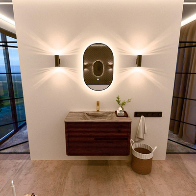 Mondiaz CIRO-DLUX Badkamermeubelset - 90x45x50cm - Solid surface wastafel Sombra - 1 wasbak Midden - 1 kraangat - 2 lades - Ruby
