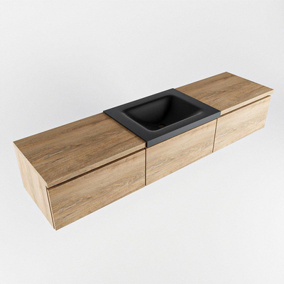 MONDIAZ BUKLA 180cm badmeubel met module 60 kleur Washed Oak met 3 lades. Wastafel CLOUD midden 0 kraangaten kleur Urban.