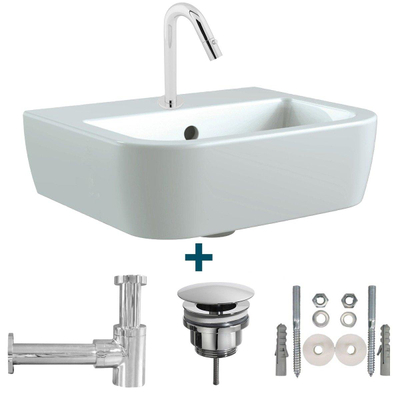 Nemo Spring Sun ensemble lavabo wc 40x32.5x16.5cm avec trop-plein incluant robinet d'eau froide et siphon porcelaine blanc