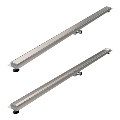 Brauer Douchegoot - 200x7x6.7cm - ondiepe vloerflens - zijuitloop - tegelinlegrooster omkeerbaar - RVS OUTLETSTORE