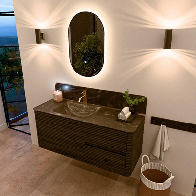 Mondiaz CIRO-DLUX Ensemble de meubles de salle de bains - 120x45x50cm - Lavabo solid surface Lava - 1 vasque à gauche - 1 trou de robinet - 2 tiroirs - Shadow
