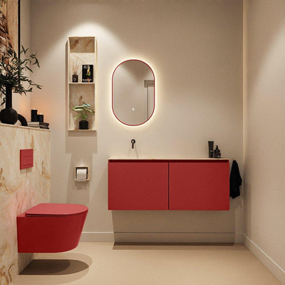 MONDIAZ TURE-DLUX Meuble toilette - 120cm - Fire - EDEN - vasque Frappe - position gauche - sans trou de robinet