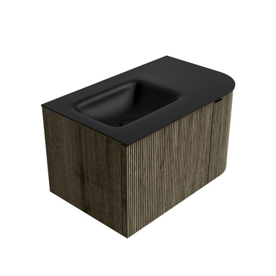 Mondiaz KURVE Ensemble de meuble de salle de bains - 75x46x40cm - 1 tiroir - 1 porte - lavabo solid surface - gauche - sans trou de robinet - Shadow