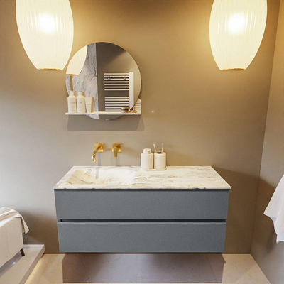 Mondiaz VICA-DLUX ensemble de meuble de salle de bain - 120cm - meuble sous-vasque plata - 2 tiroirs - lavabo encastrée cloud gauche - sans trous de robinet - version haute de 60cm - glace