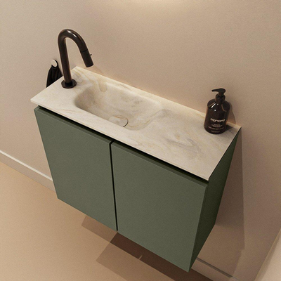 MONDIAZ TURE-DLUX 60cm toiletmeubel Army. EDEN wastafel Ostra positie links. Met 1 kraangat.