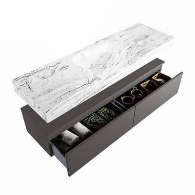 Mondiaz ALAN-DLUX Ensemble de meuble - 150cm - meuble Dark grey mat - 2 tiroirs - Lavabo Cloud Glace suspendu - vasque Centre - 1 trou de robinet