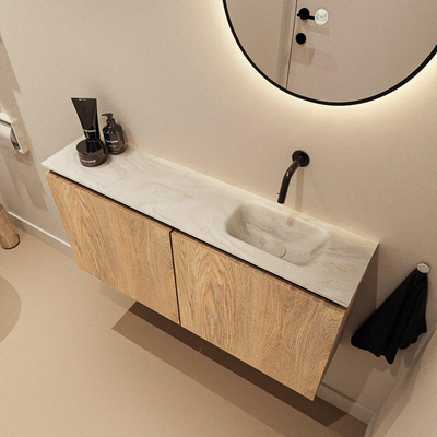 MONDIAZ TURE-DLUX Meuble toilette - 100cm - Washed Oak - EDEN - vasque Ostra - position droite - sans trou de robinet