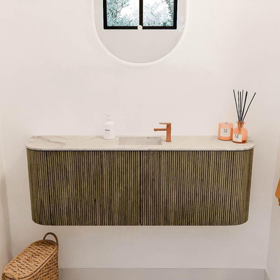 Mondiaz JOYA-DLUX 113.2cm toiletmeubel - ronding links en rechts kleur Dusk - Wastafel FAYE positie Midden 1 kraangat kleur Frappe.