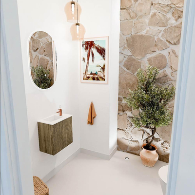 Mondiaz JOYA 40cm toiletmeubel - kleur Dusk - Wastafel FAYE positie Links 1 kraangat kleur Talc.