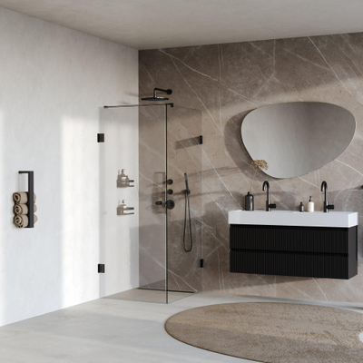 BRAUER Void Carving Cabine de douche - 80x100x200cm - porte battante - revêtement de verre - réversible - verre clair - noir mat