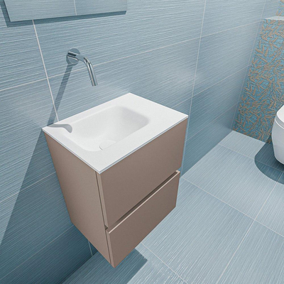 MONDIAZ ADA Meuble WC - 40x30x50cm - 0 trous de robinet - 2 tiroirs - smoke mat - lavabo à gauche - Solid surface - Blanc