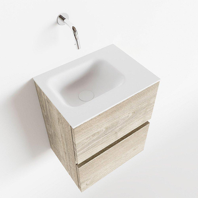 MONDIAZ ADA Toiletmeubel - 40x30x50cm - 0 kraangaten - 2 lades - light brown grey mat - wasbak rechts - Solid surface - Wit