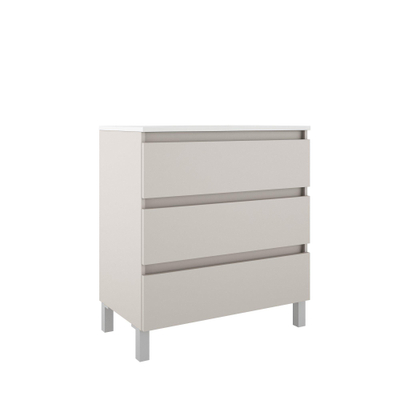 Saniclass Chaci PLUS Badkameronderkast - 80x86x46cm - 3 lades - Geintegreerde greep - MFC - mat cotton (beige) Wastafel - 80x46x14cm - 1 kraangat - keramiek - wit SHOWROOMMODEL