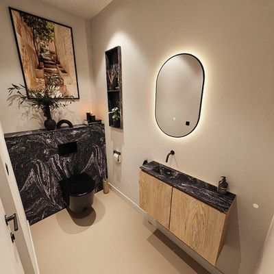 MONDIAZ TURE-DLUX Meuble toilette - 80cm - Washed Oak - EDEN - vasque Lava - position gauche - sans trou de robinet