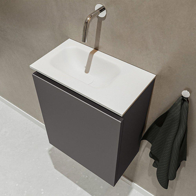 Mondiaz TURE Meuble lave-mains 40x23x50cm sans trous de robinet 1 porte Dark grey mat Lavabo Eden Gauche Solid Surface Blanc