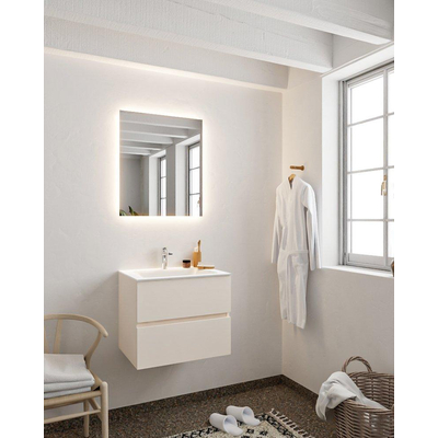 Mondiaz VICA ensemble de meuble de salle de bain - 60cm - meuble sous-vasque lin - 2 tiroirs - lavabo nuage milieu - 1 trou de robinet - miroir LED - version XL 60cm de haut