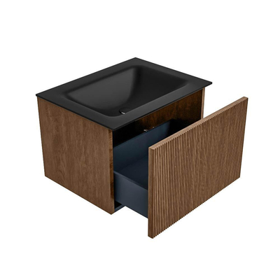 MONDIAZ KURVE 60cm Meuble salle de bain - couleur Walnut - 1 tiroir - vasque CLOUD centre - 1 trou de robinet - Urban