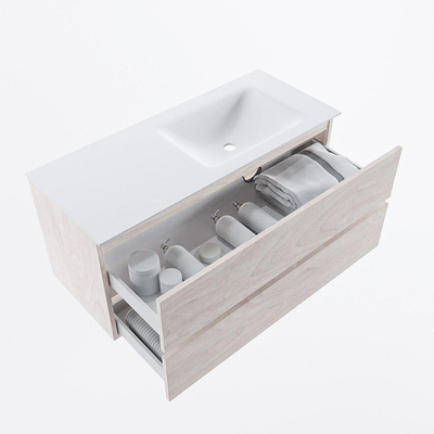 Mondiaz VICA Ensemble de meuble de salle de bain - 110cm - meuble sous vasque en aggloméré - 2 tiroirs - lavabo cloud droite - 1 trou de robinet - version haute de 60cm - talc