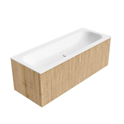 MONDIAZ KURVE 120cm badmeubel kleur Oak met 1 lade. Wastafel BIG LARGE midden 2 kraangaten Talc.