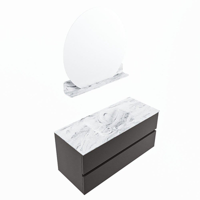 Mondiaz VICA-DLUX Ensemble de meuble de salle de bain - 110cm - meuble sous-vasque gris foncé - 2 tiroirs - lavabo encastré nuage milieu - 1 trou de robinet - version haute de 60cm - glace