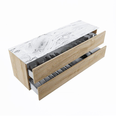 VICA-DLUX 150cm badmeubel onderkast washed oak 2 lades. Inbouw wastafel CLOUD links 1 kraangat, kleur Glace.
