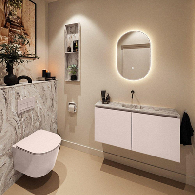 MONDIAZ TURE-DLUX Meuble toilette - 100cm - Rosee - EDEN - vasque Glace - position centrale - sans trou de robinet