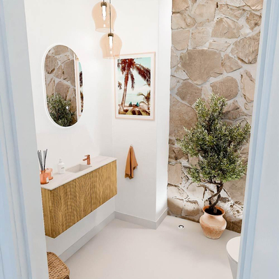 Mondiaz JOYA-DLUX 90cm toiletmeubel - kleur Oak - Wastafel FAYE positie Midden 1 kraangat kleur Meli.