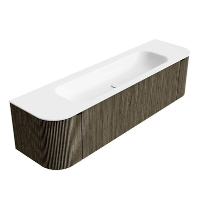 Ensemble de meuble de salle de bain Mondiaz KURVE - 170x46x40cm - 1 tiroir - 2 portes - lavabo en solid surface - milieu - sans trou de robinet - Shadow