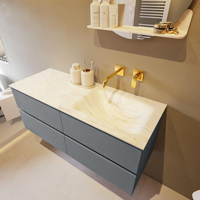 Mondiaz VICA-DLUX ensemble de meuble de salle de bain - 120cm - meuble sous-vasque plata - 4 tiroirs - lavabo encastré cloud droite - sans trous de robinet - miroir modèle spot - version XL 60cm de haut - ostra