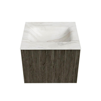 Mondiaz KURVE-DLUX Badkamermeubelset - 50x46x40cm - 1 lade - wastafel solid surface - midden - 1 kraangat - Shadow