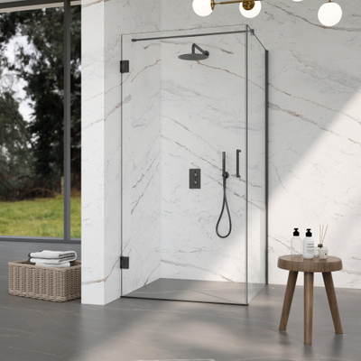 Fortifura Galeria Douchecabine - 90x80x200cm - scharnieren - deurgreep - stabilisatiestang - vlak - helder veiligheidsglas - PVD - geborsteld gunmetal (antraciet)