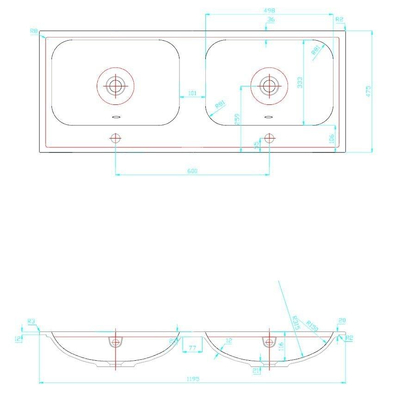 Best Design duo wastafel 120 cm tbv meubel Hydra / Bora zonder kraangaten