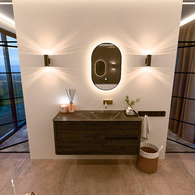 Mondiaz CIRO-DLUX Meuble de salle de bains - 120x45x50cm - Lavabo solid surface Lava - 1 vasque à droite - sans trous de robinetterie - 2 tiroirs - Shadow