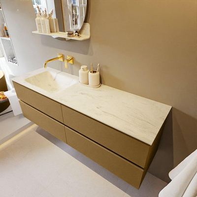 Mondiaz VICA-DLUX ensemble de meuble de salle de bain - 150cm - meuble sous lavabo oro - 4 tiroirs - lavabo encastrée cloud gauche - sans trous de robinet - version haute de 60cm - opalo