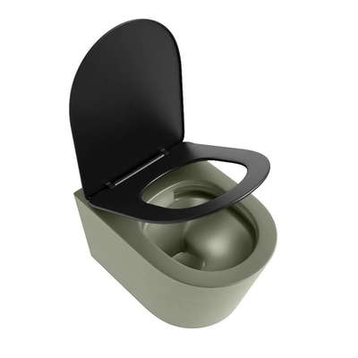 Mondiaz LAVIE WC suspendu – sans bride – 36 x 53 cm – avec abattant softclose – Army (vert), abattant Urban (noir)