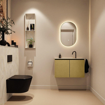 MONDIAZ TURE-DLUX Meuble toilette - 80cm - Oro - EDEN - vasque Ostra - position centrale - 1 trou de robinet