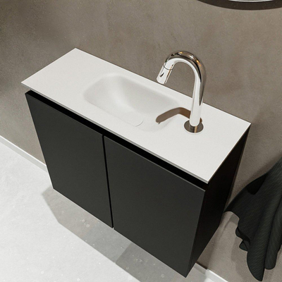 MONDIAZ TURE Fonteinset - 60x23x50cm - 1 kraangat - 2 deuren - urban mat - Wasbak midden - Solid Surface Wit