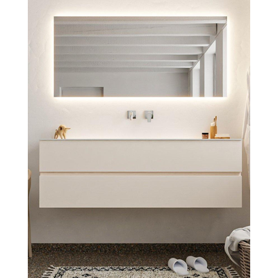 Mondiaz VICA ensemble de meuble de salle de bain - 150cm - meuble sous-vasque lin - 2 tiroirs - lavabo nuage milieu - sans trou de robinet - miroir LED - version XL 60cm de haut