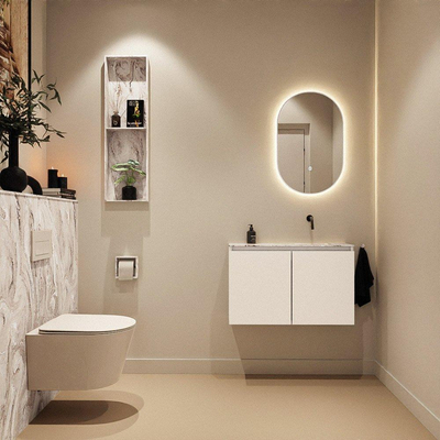 MONDIAZ TURE-DLUX Meuble toilette - 80cm - Talc - EDEN - vasque Glace - position droite - sans trou de robinet